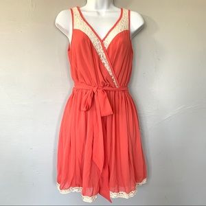 Margo & Sebastian A-Line Coral Chiffon Dress, Sz S